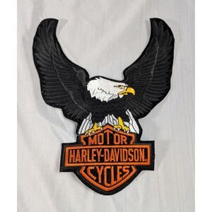 Harley Davidson Eagle Bar & Shield Patch L 10x8 Black & Orange Biker Embroidered